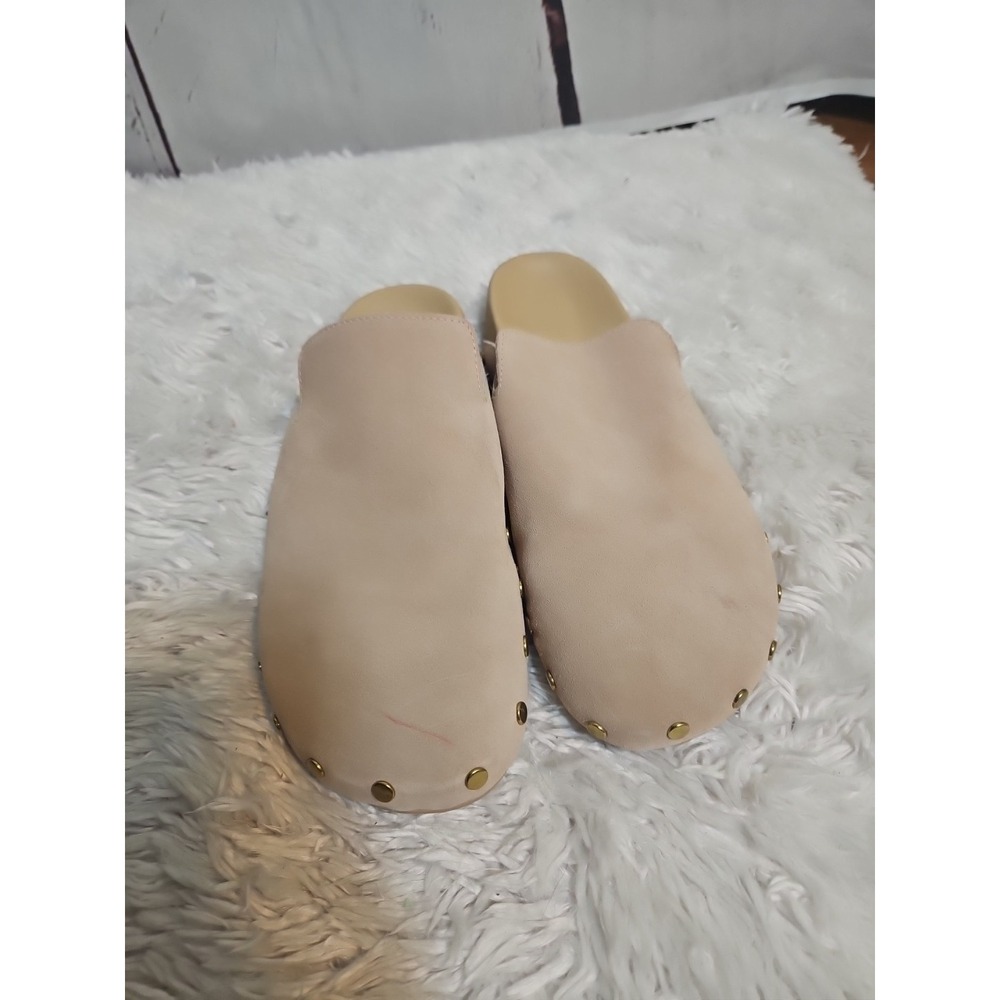 J Crew Pacific Studded Marlow Mules Clogs Slip On Almond Biscotti Women's Size 9